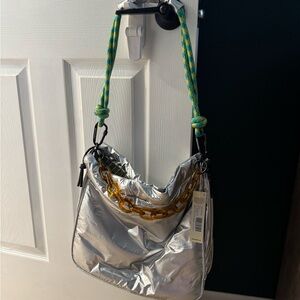Silver Women's Bag with Chain Detail